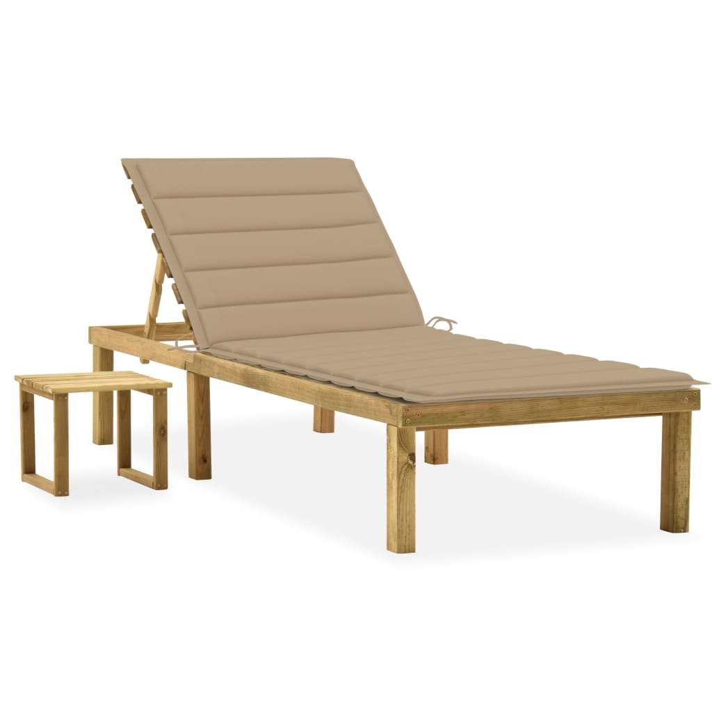 Chaise longue de jardin avec table et coussin Pin imprégné