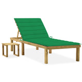 Chaise longue de jardin avec table et coussin Pin imprégné