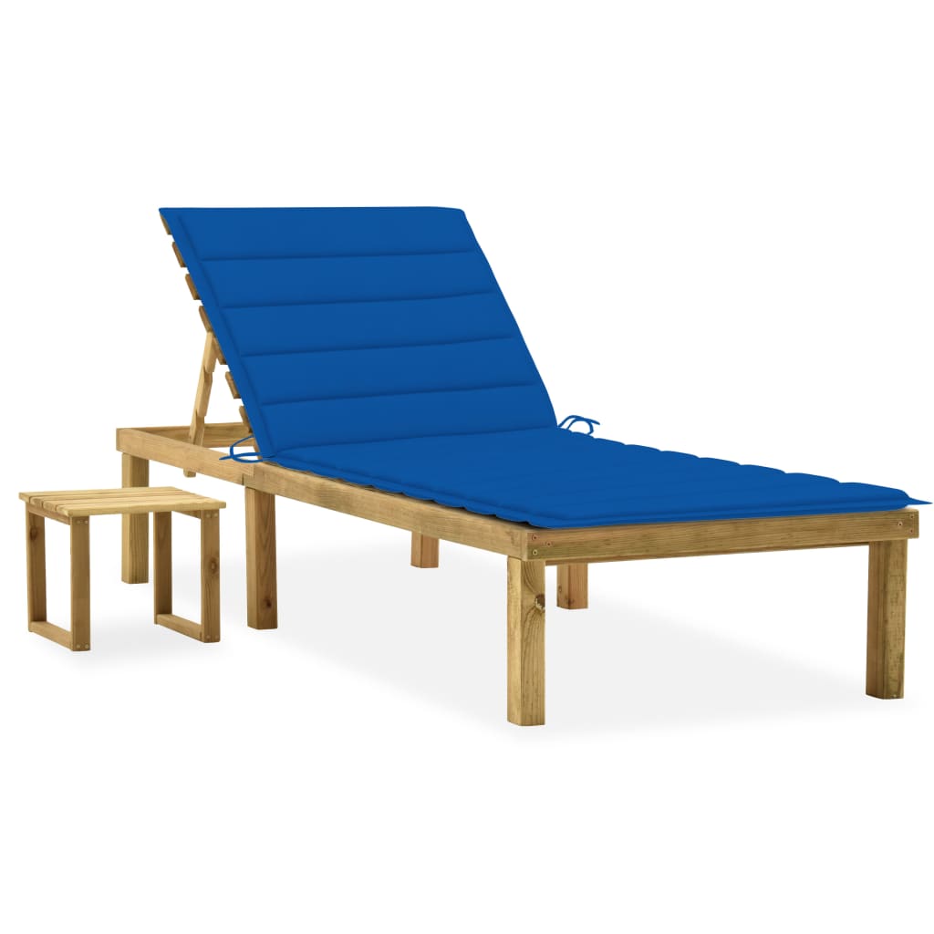 Garden lounger with table and cushion Impregnated pine