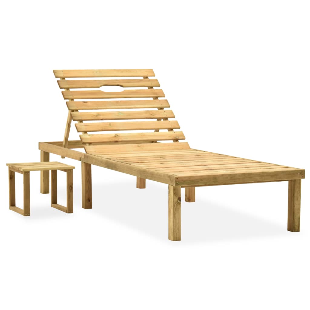 Garden lounger with table and cushion Impregnated pine