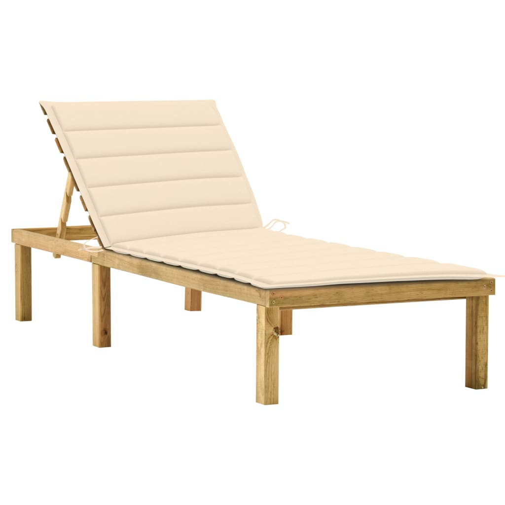 Chaise longue with cream cushion Impregnated pine wood