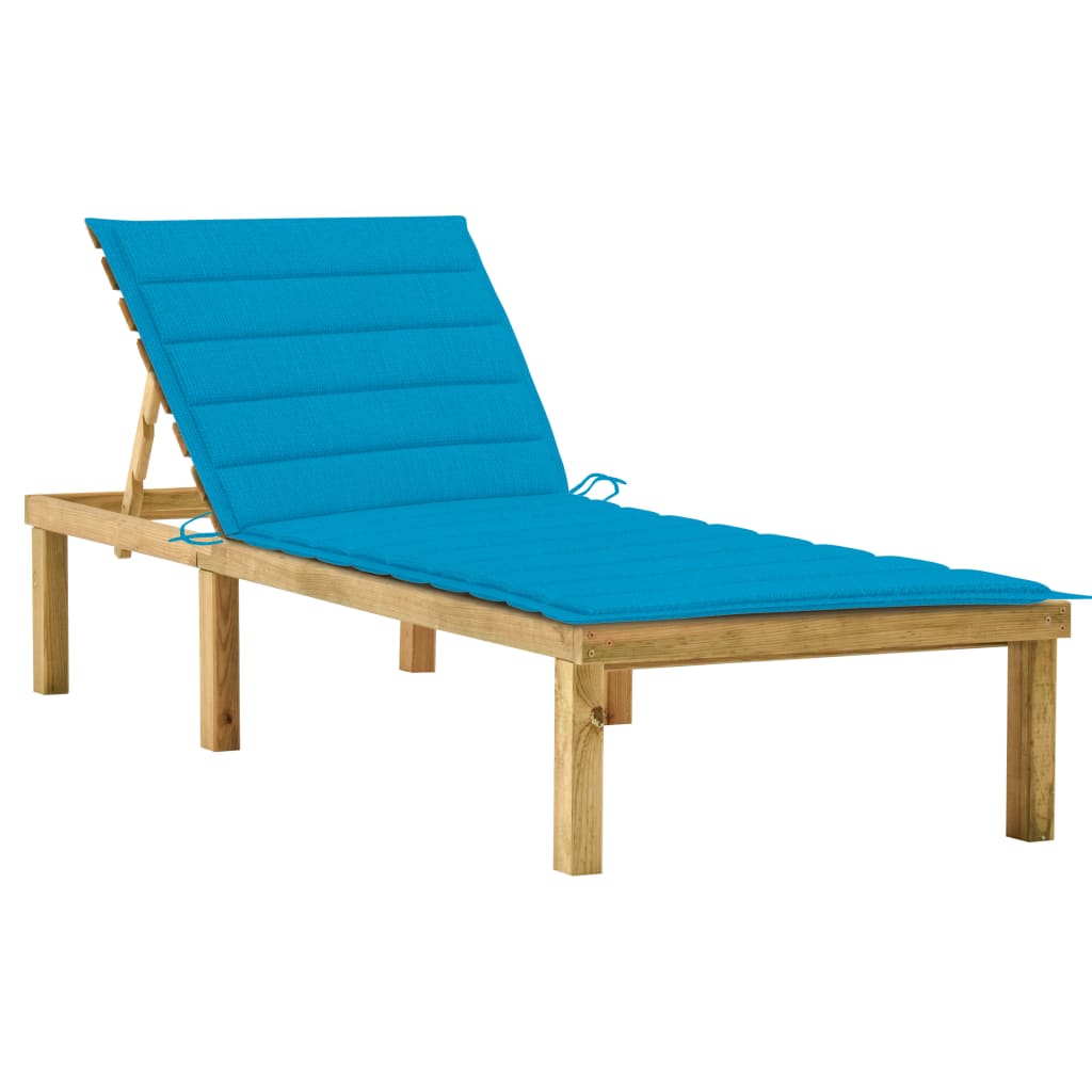 Chaise longue avec coussin bleu Bois de pin imprégné