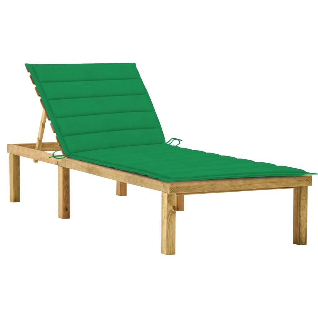 Chaise longue avec coussin vert Bois de pin imprégné