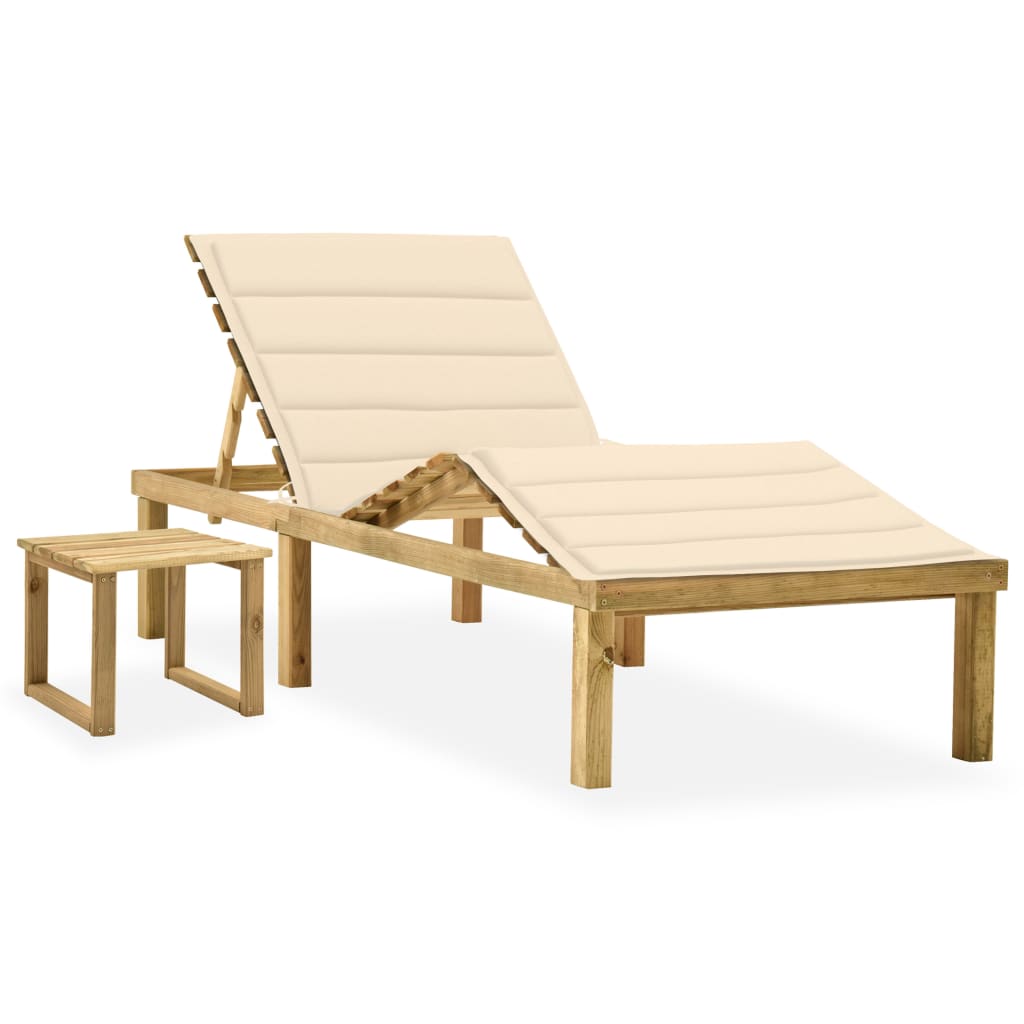 Garden lounger with table and cushion Impregnated pine