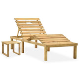 Garden lounger with table and cushion Impregnated pine