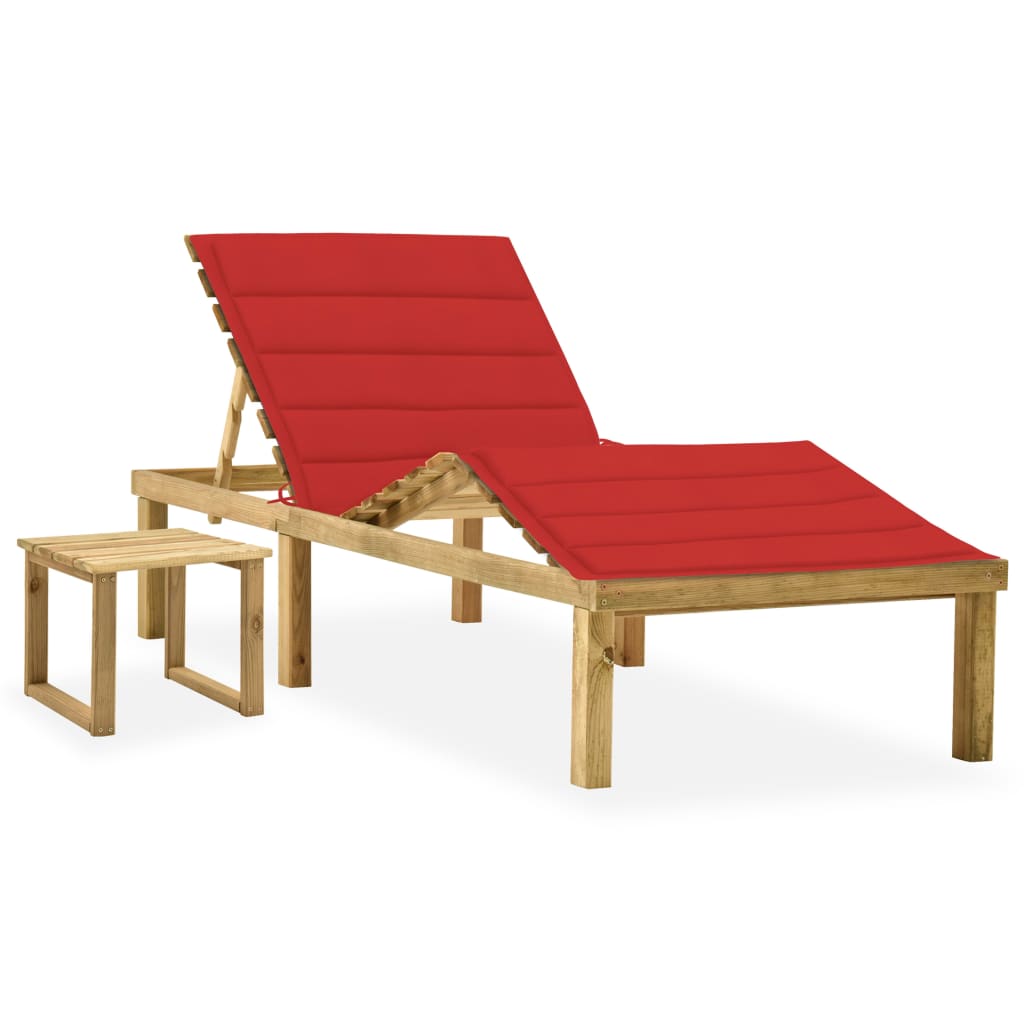 Chaise longue de jardin avec table et coussin Pin imprégné