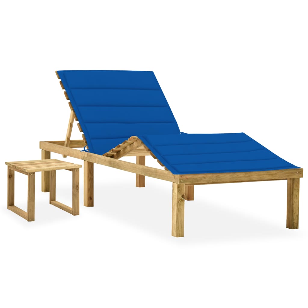 Chaise longue de jardin avec table et coussin Pin imprégné