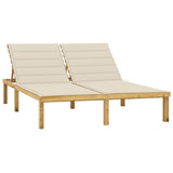 Double chaise longue and cream cushions Impregnated pine wood