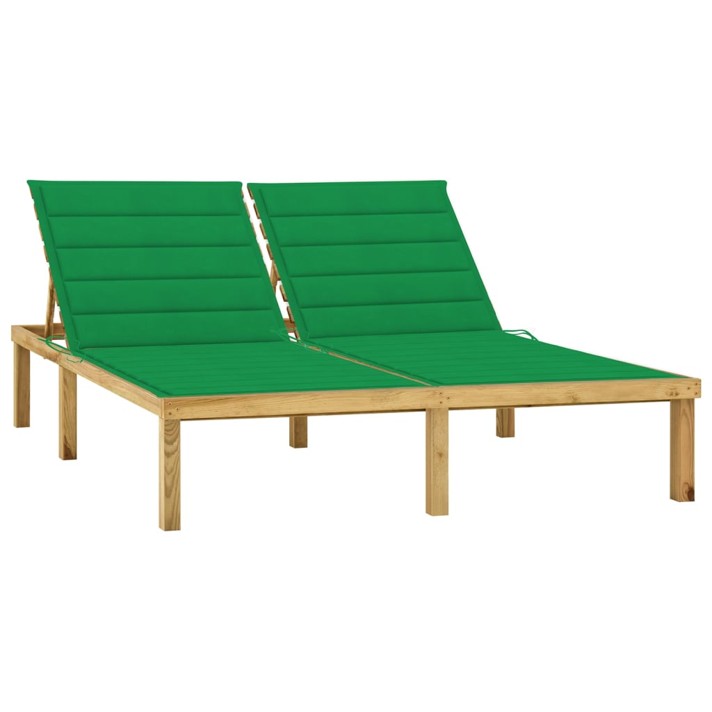 Chaise longue double et coussins vert Bois de pin imprégné