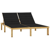 Double chaise longue and black cushions impregnated pine wood