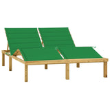 Double chaise longue and green cushions Impregnated pine wood