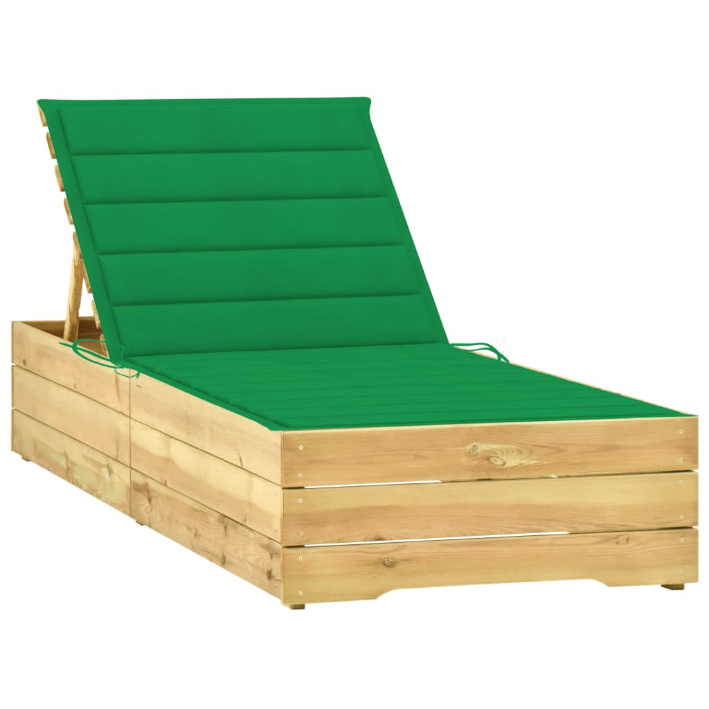 Chaise longue avec coussin vert Bois de pin imprégné