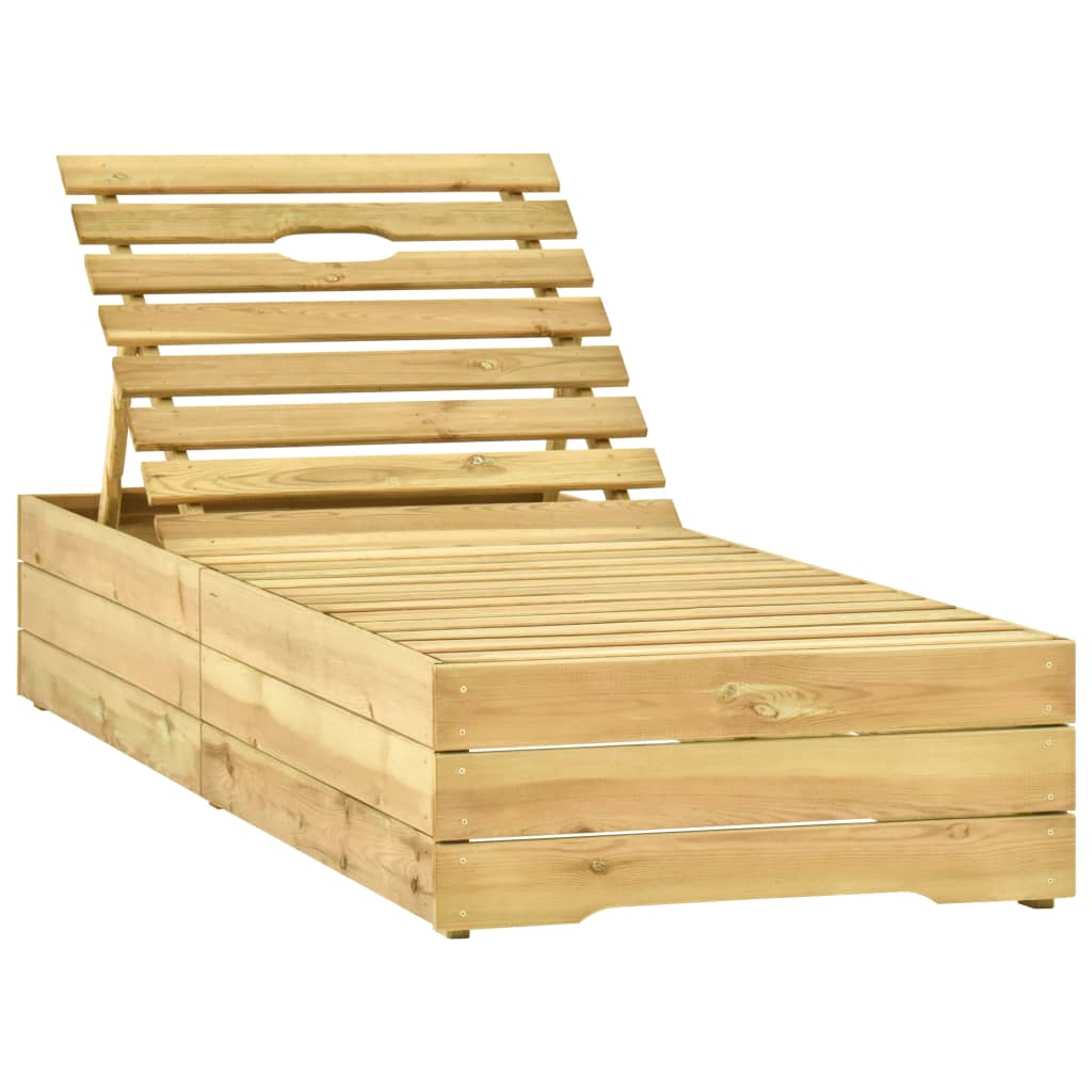 Chaise longue avec coussin vert Bois de pin imprégné