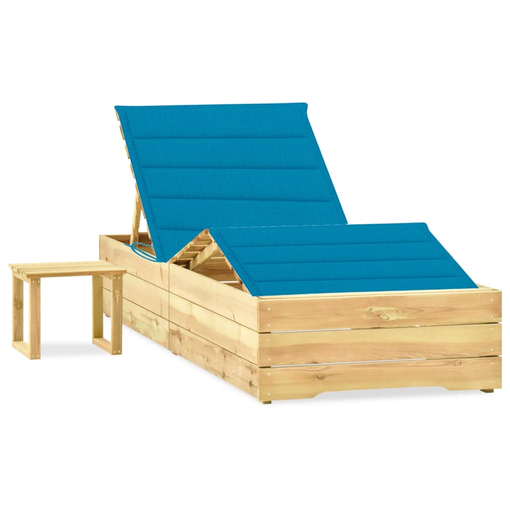 Chaise longue de jardin avec table et coussin Pin imprégné