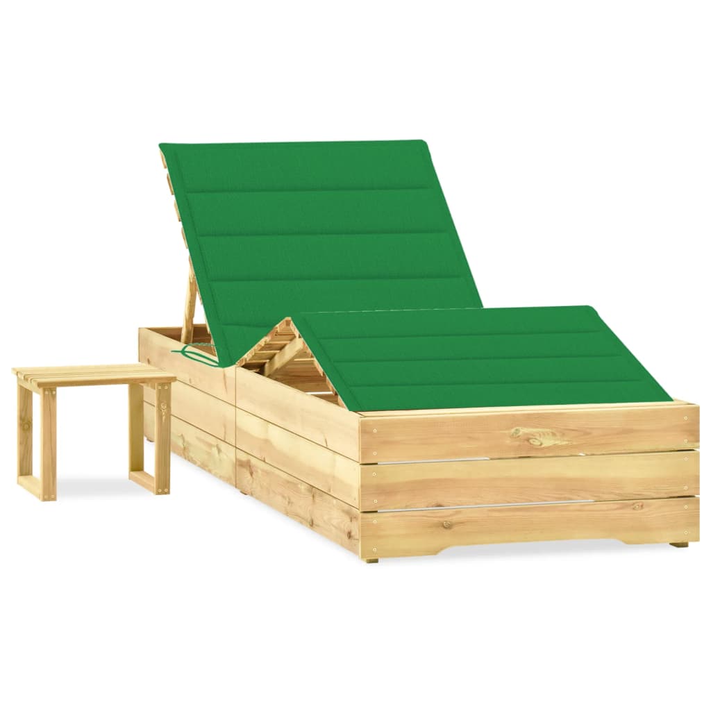 Garden lounger with table and cushion Impregnated pine