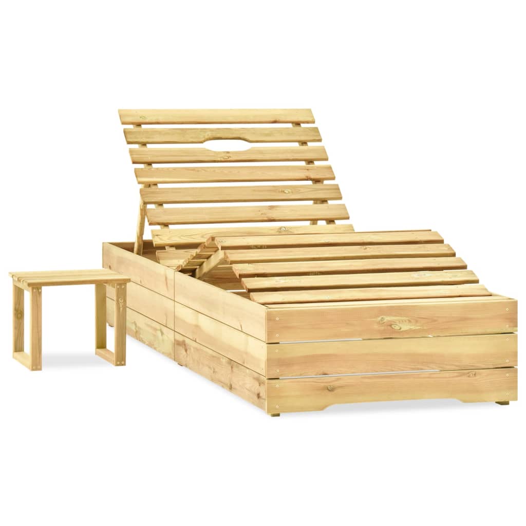 Garden lounger with table and cushion Impregnated pine