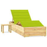 Garden lounger with table and cushion Impregnated pine