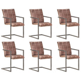 Chaises à manger cantilever lot de 6 marron cuir véritable