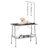 Table de toilettage réglable de chiens avec 2 boucles et panier