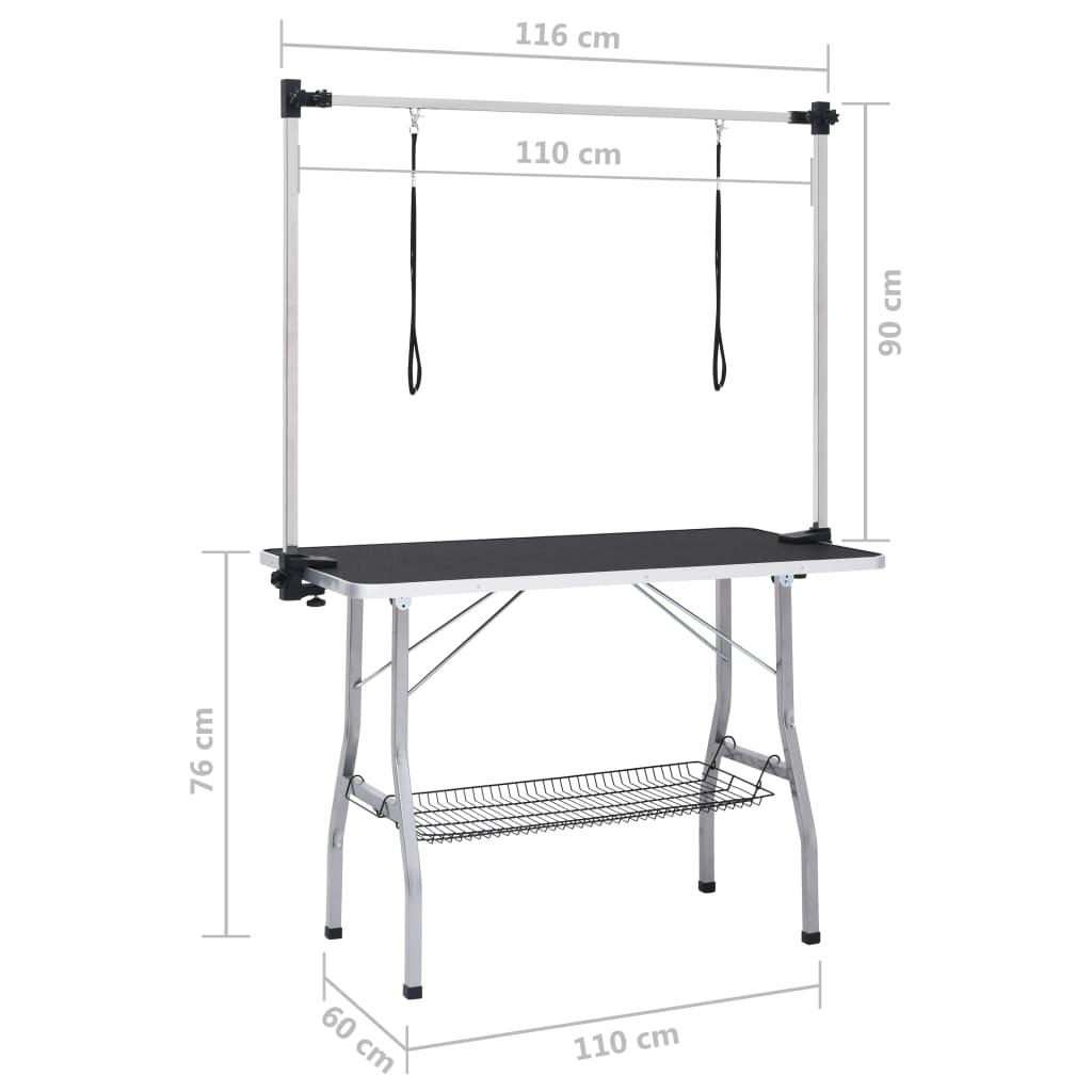 Table de toilettage réglable de chiens avec 2 boucles et panier