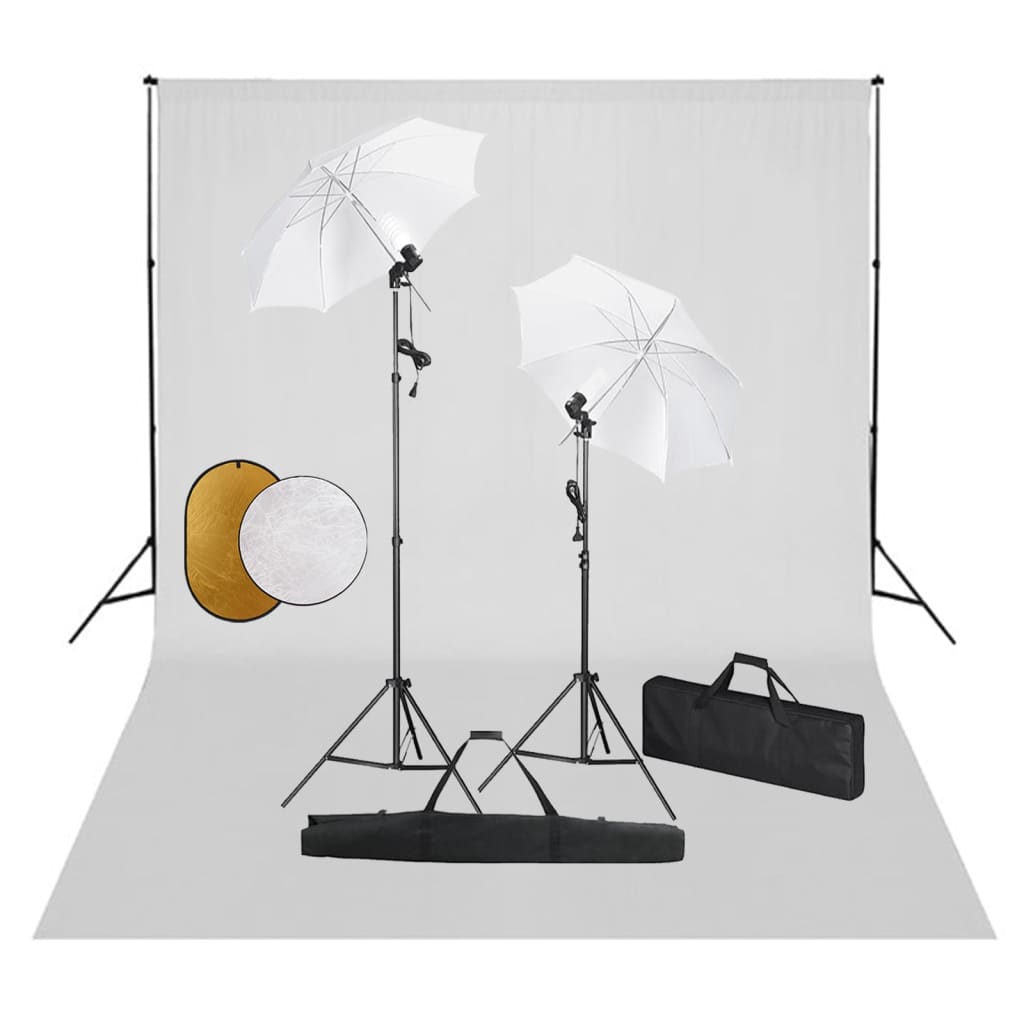 Kit de studio photo avec lampes toile de fond et réflecteur