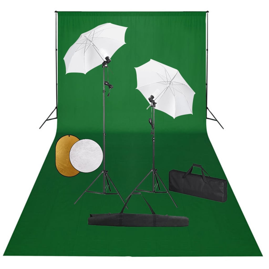 Kit de studio photo avec lampes toile de fond et réflecteur