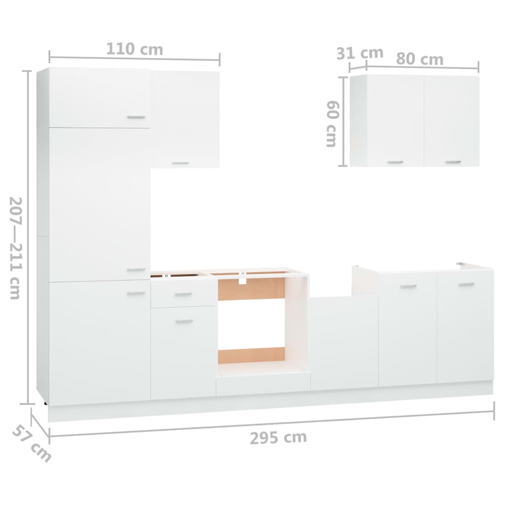 Ensemble de meubles de cuisine 7 pcs Blanc Aggloméré