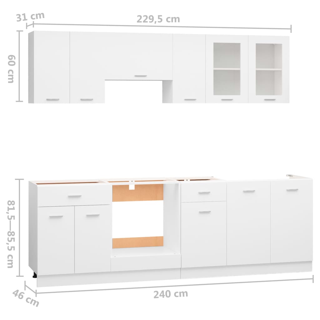 Ensemble de meubles de cuisine 8 pcs Blanc Aggloméré