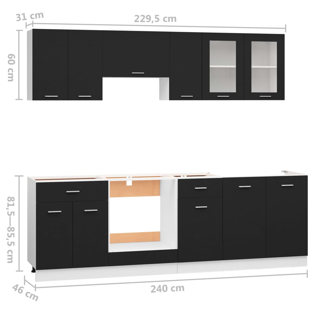 Ensemble de meubles de cuisine 8 pcs Noir Aggloméré