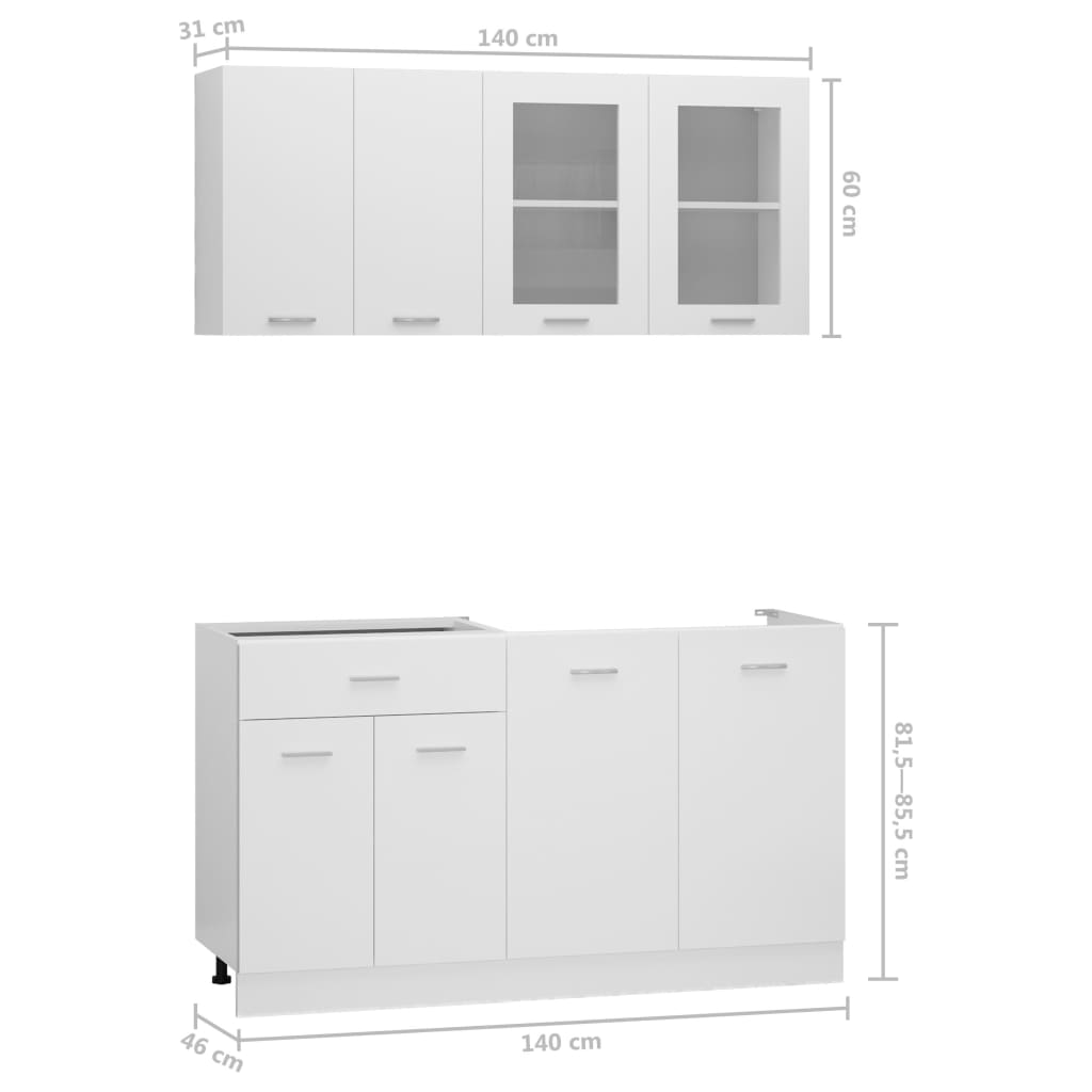 4-teiliges Küchenmöbel-Set aus weißem Holzwerkstoff