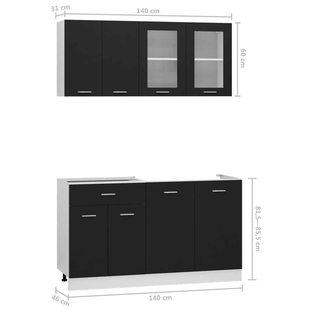 Küchenmöbelset 4-tlg. Schwarze Spanplatte