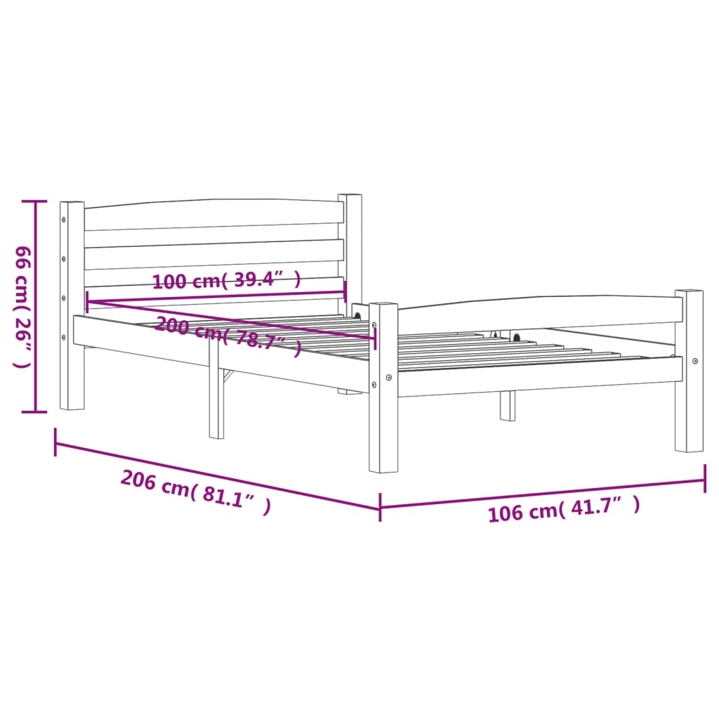 Cadre de lit sans matelas bois massif de pin 100x200 cm