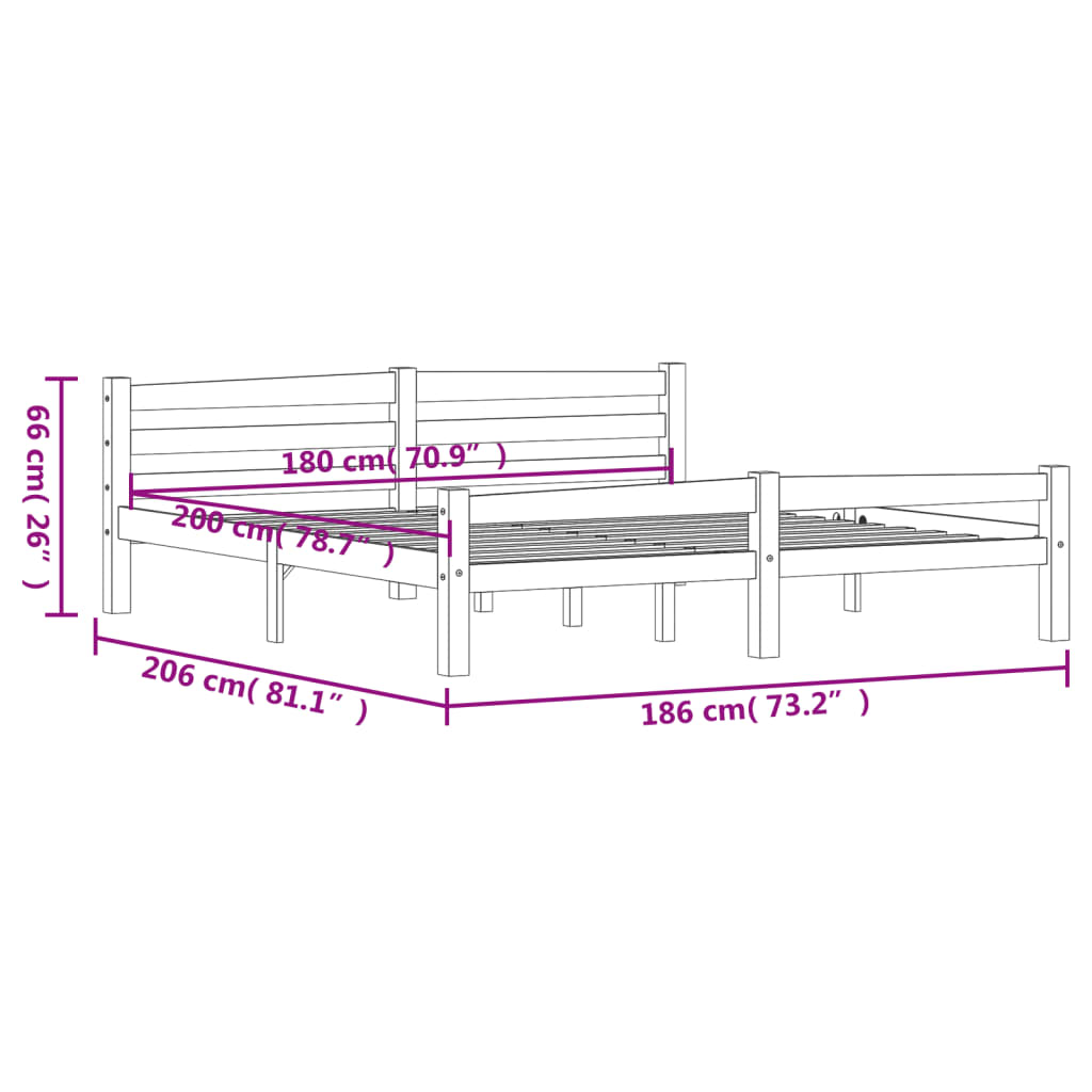 Cadre de lit sans matelas bois massif de pin 180x200 cm