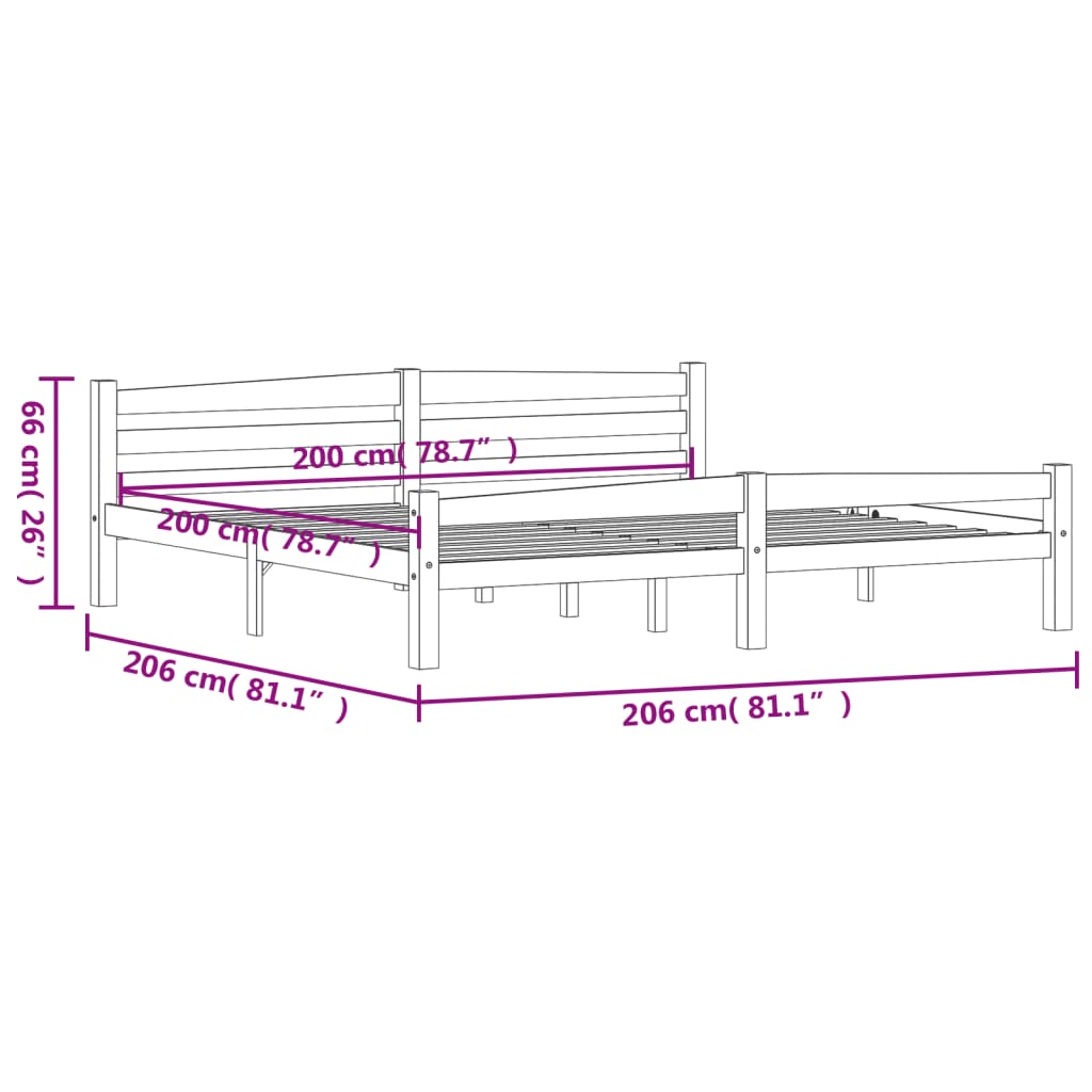 Cadre de lit sans matelas bois massif de pin 200x200 cm