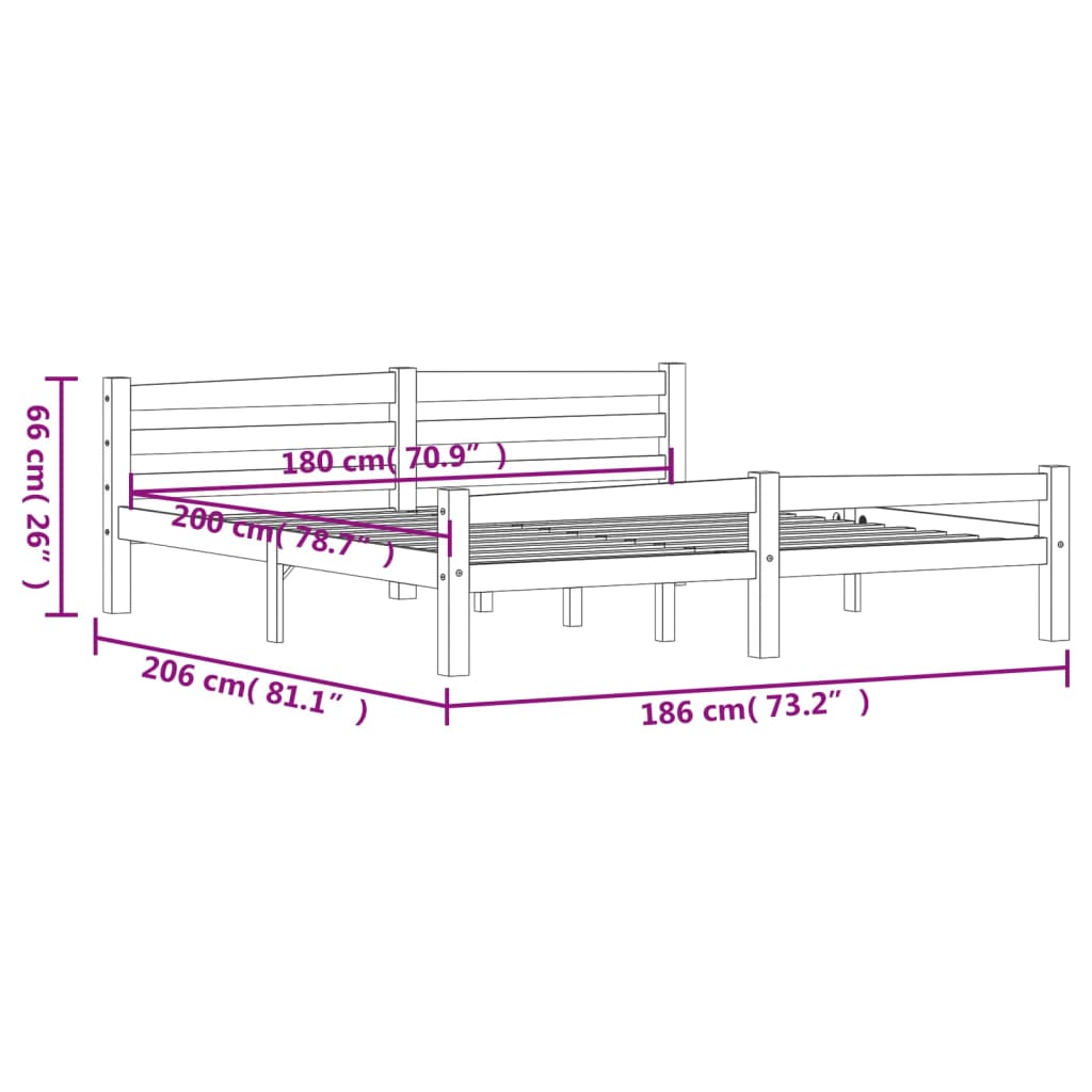 Cadre de lit sans matelas blanc bois massif de pin 180x200 cm