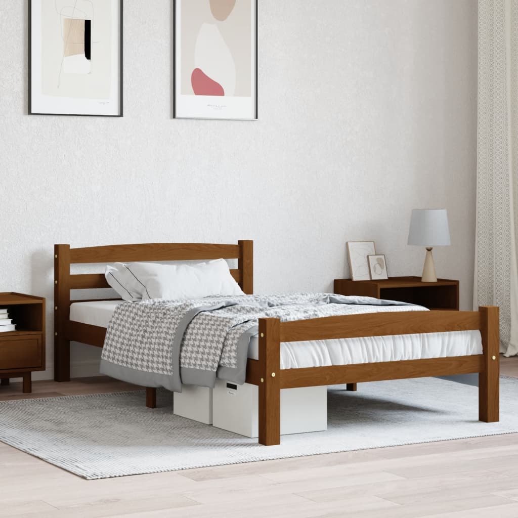 Cadre de lit sans matelas Marron miel Bois pin massif 90x200 cm