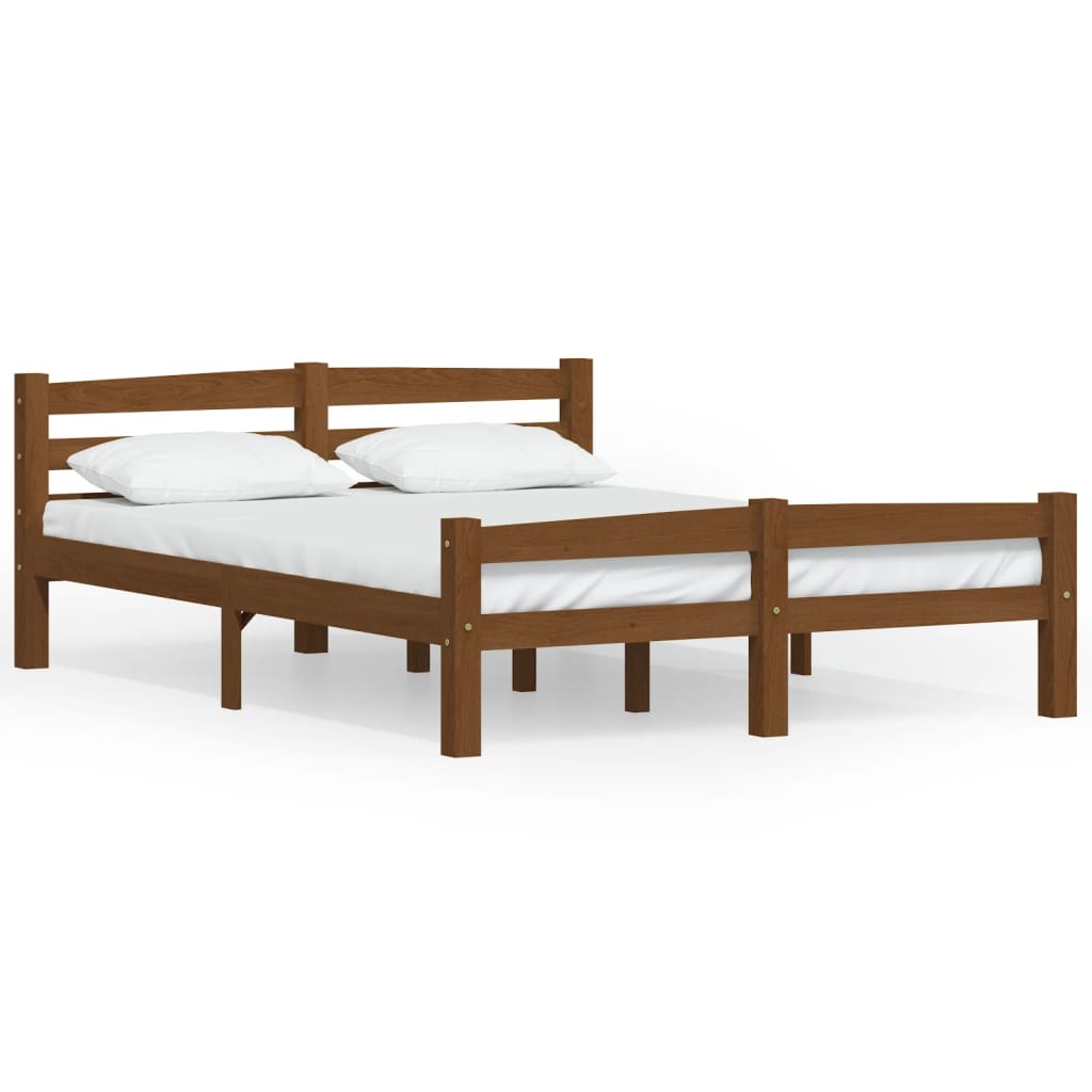 Cadre de lit sans matelas marron miel pin massif 140x200 cm