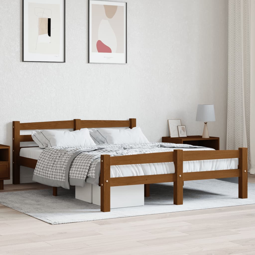 Cadre de lit sans matelas marron miel pin massif 140x200 cm