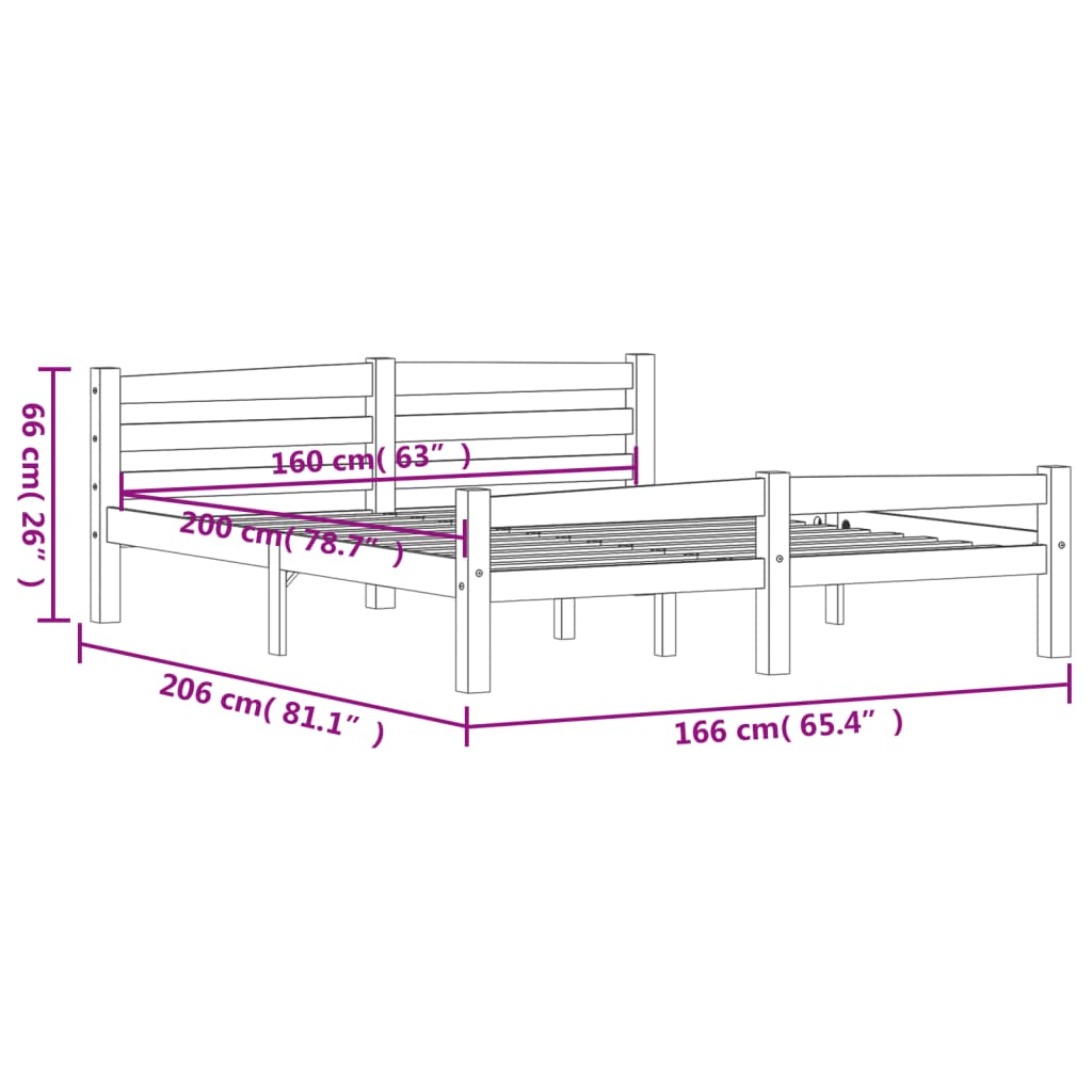 Cadre de lit sans matelas marron miel pin massif 160x200 cm