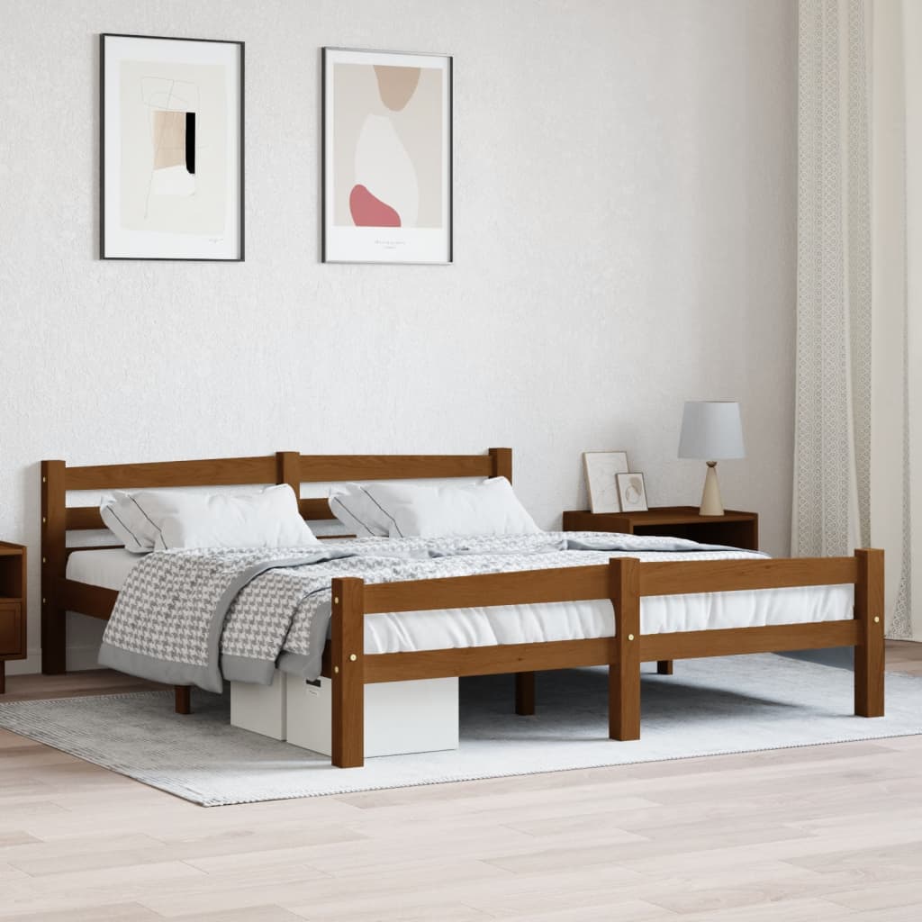 Cadre de lit sans matelas marron miel pin massif 160x200 cm