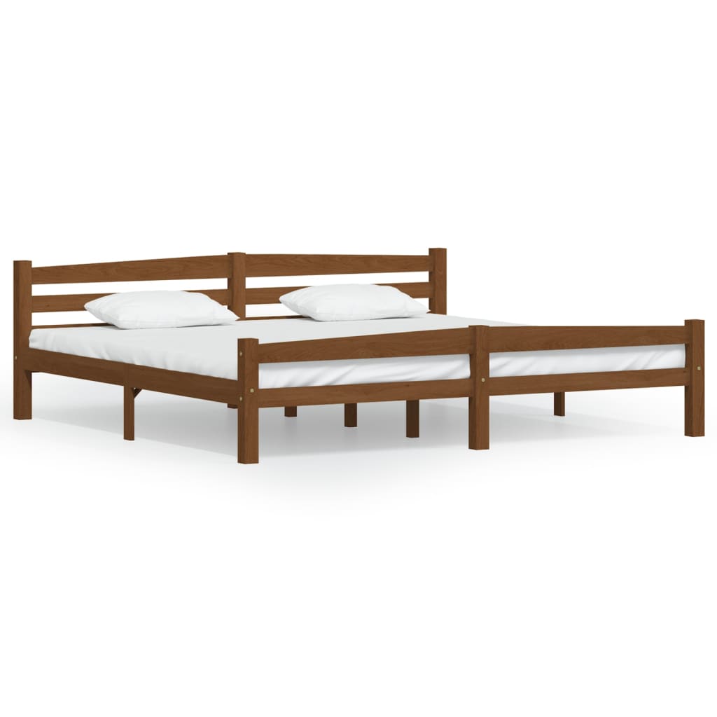 Cadre de lit sans matelas marron miel bois pin massif 200x200cm