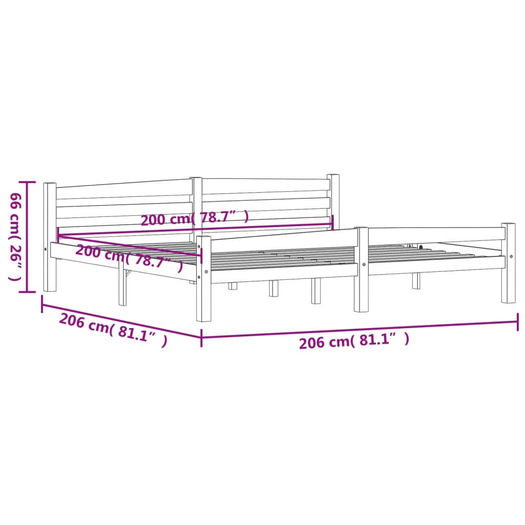 Cadre de lit sans matelas marron miel bois pin massif 200x200cm