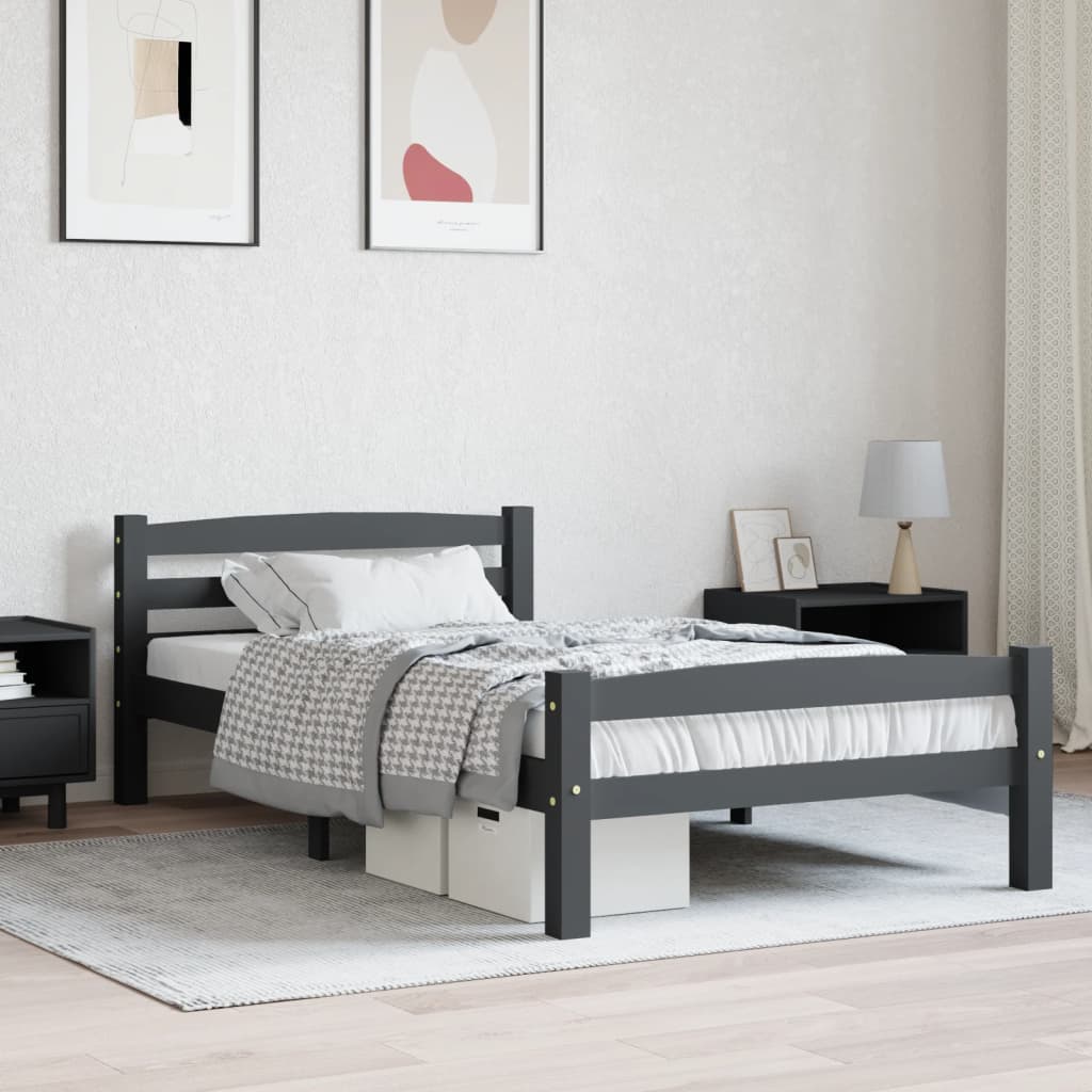 Cadre de lit sans matelas gris foncé pin massif 100x200 cm