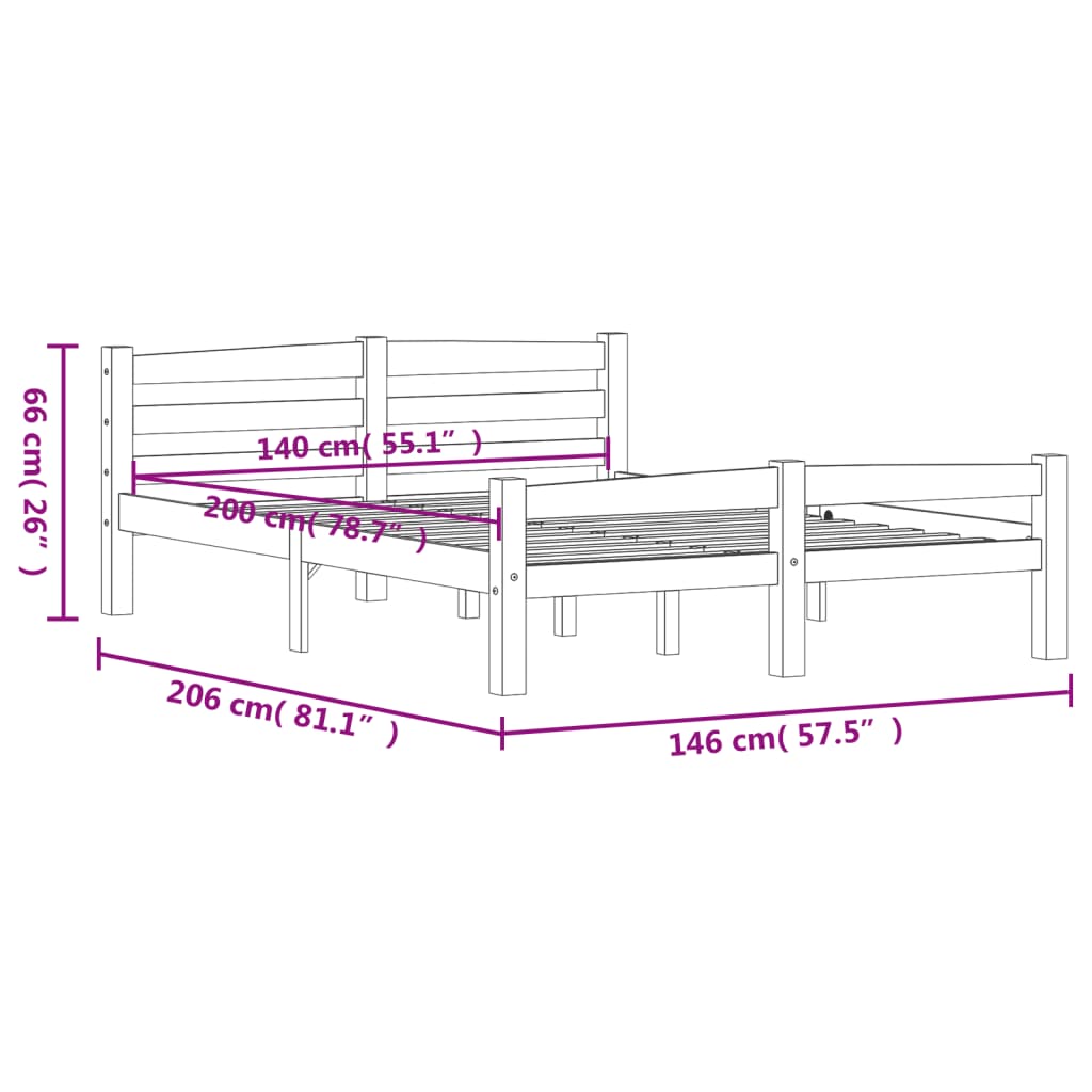 Cadre de lit sans matelas gris foncé pin massif 140x200 cm