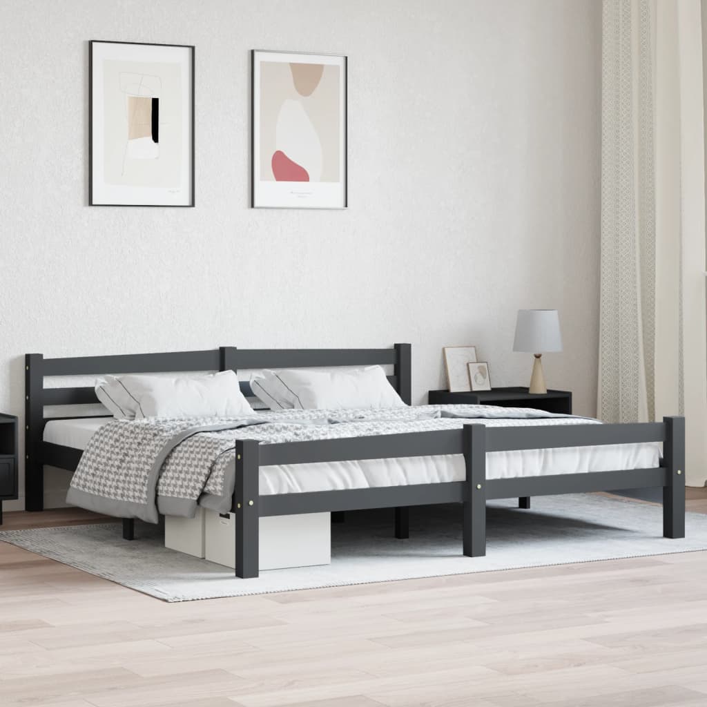 Cadre de lit sans matelas gris foncé pin massif 180x200 cm