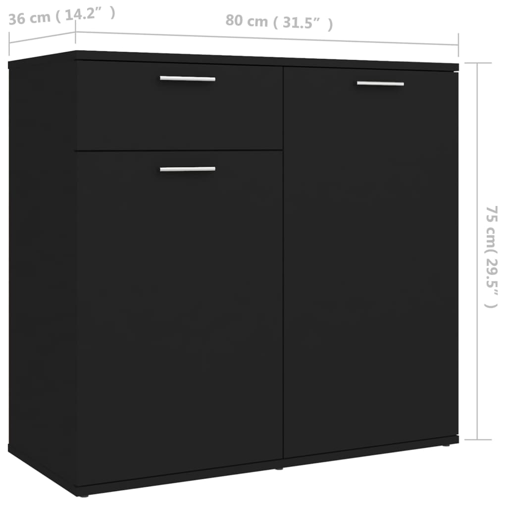 Buffet noir 80x36x75 cm bois d'ingénierie