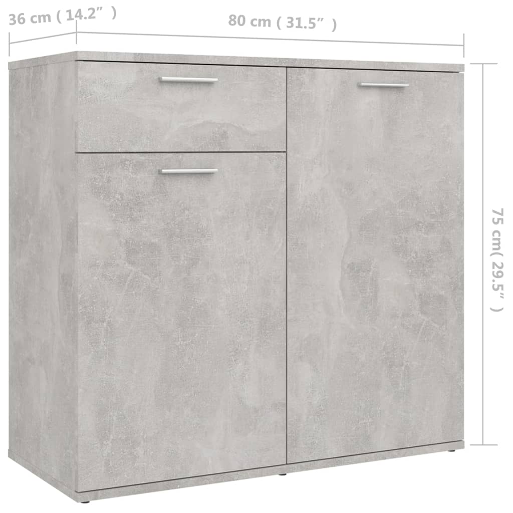 Buffet gris béton 80x36x75 cm bois d'ingénierie