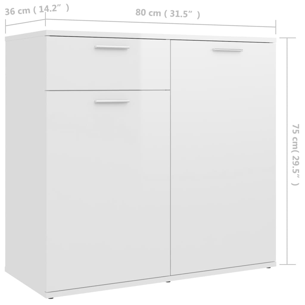 White high gloss sideboard 80x36x75 cm engineered wood