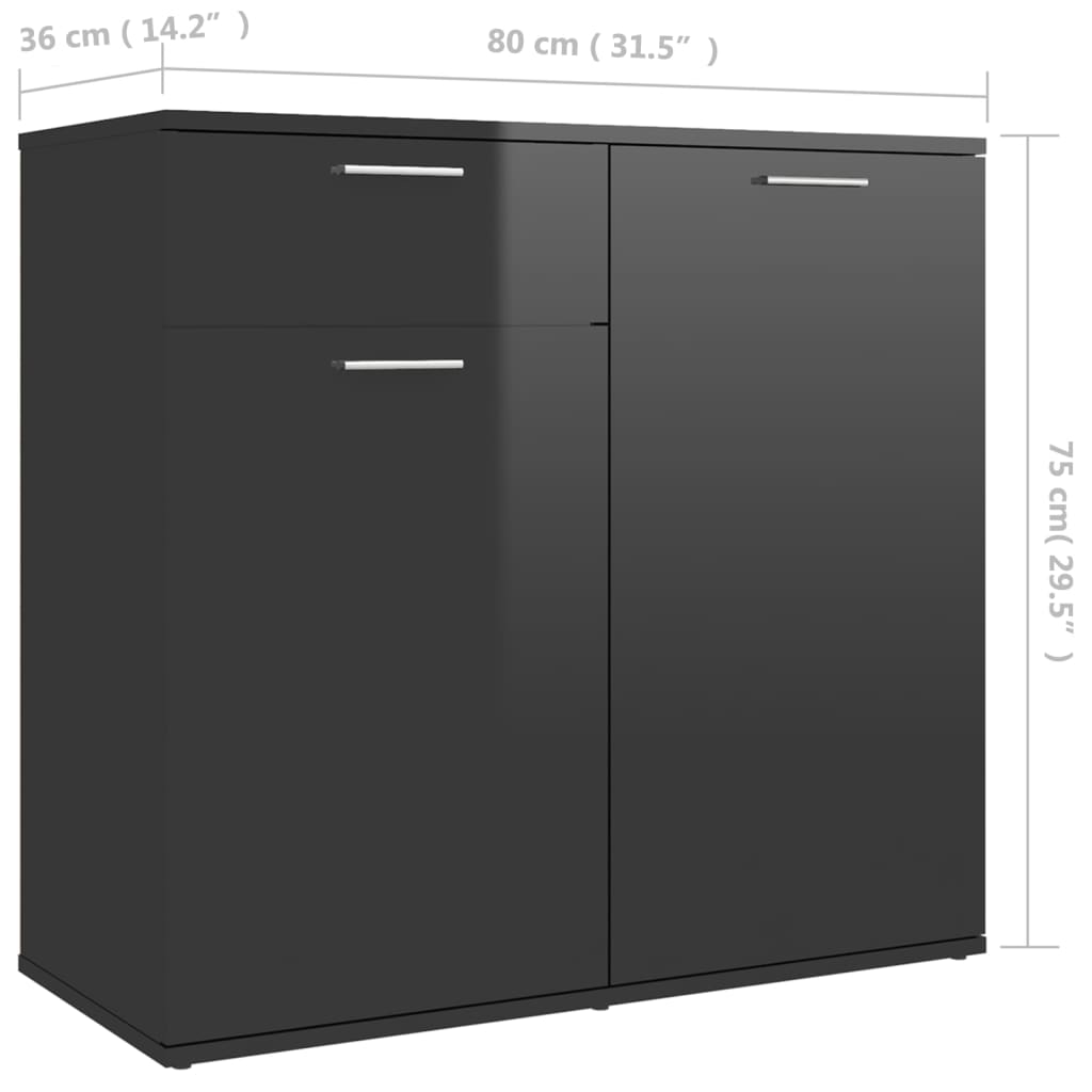 Buffet noir brillant 80x36x75 cm bois d'ingénierie