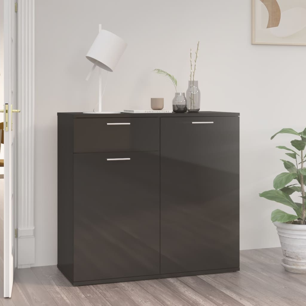 Buffet noir brillant 80x36x75 cm bois d'ingénierie